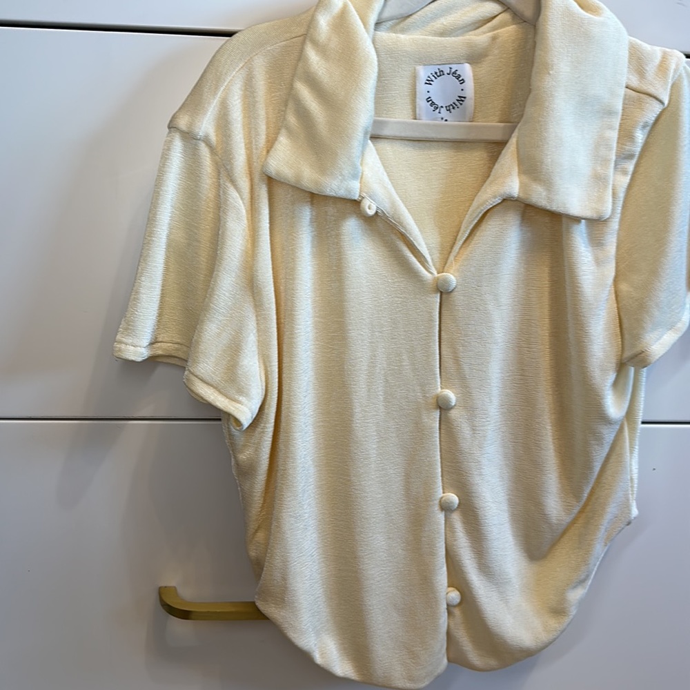 With Jean Cream Button-Up Top